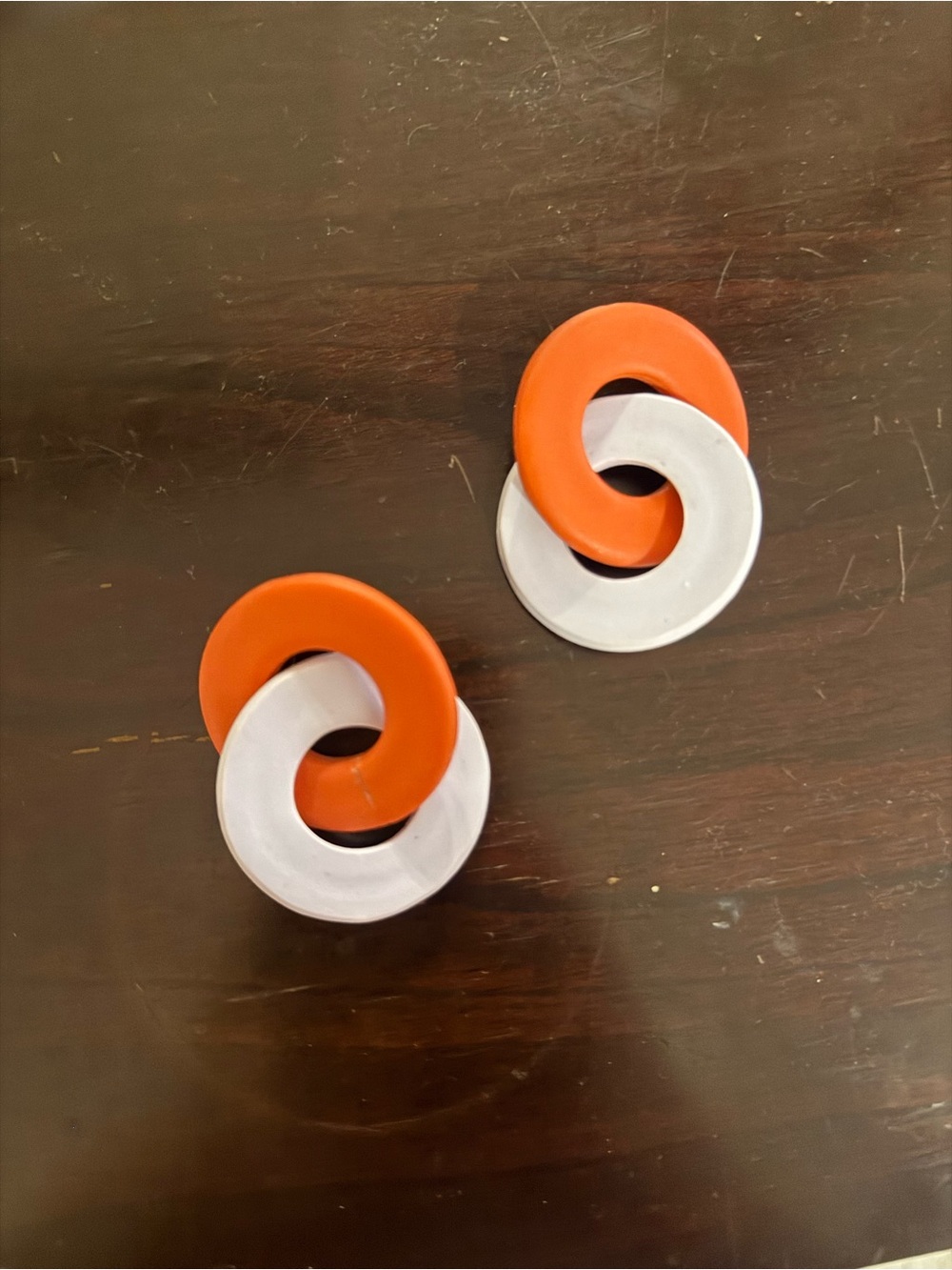 Orange and light lavender Interlocking hoop earrings